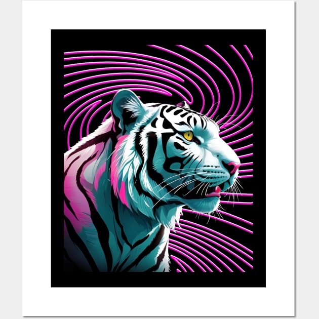 RARE WHITE TIGER BENGAL NEON COLORS Wall Art by StayVibing